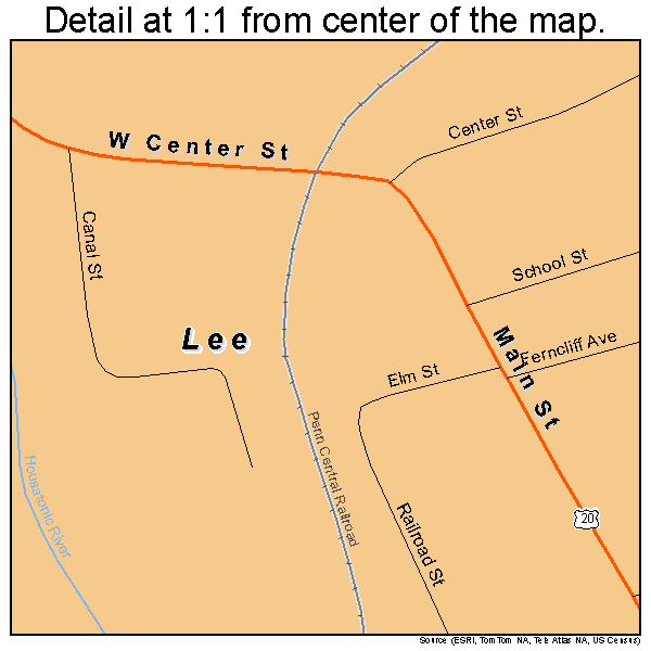 Lee, Massachusetts road map detail