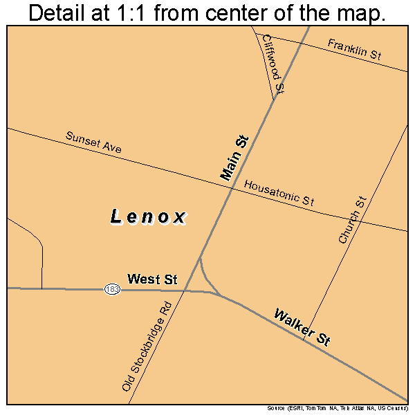 Lenox, Massachusetts road map detail