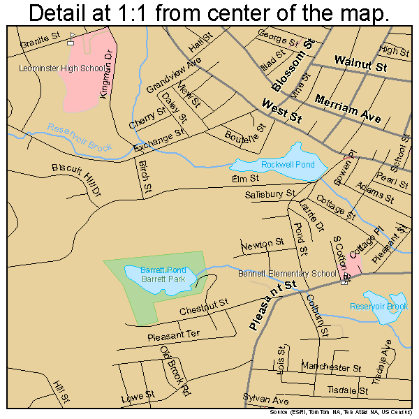 Leominster, Massachusetts road map detail