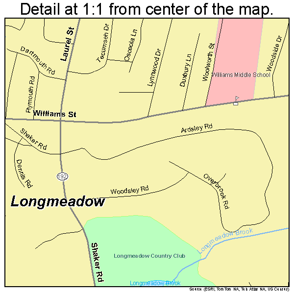 Longmeadow, Massachusetts road map detail