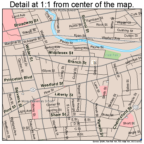 Lowell, Massachusetts road map detail