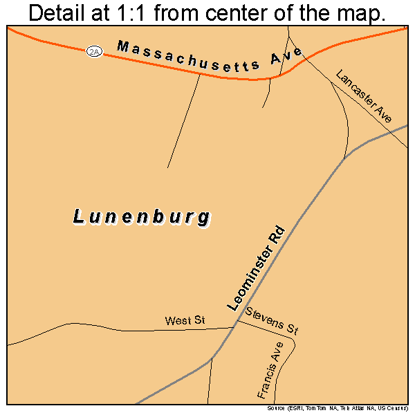 Lunenburg, Massachusetts road map detail