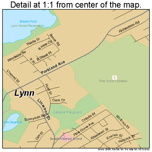 Lynn, Massachusetts road map detail