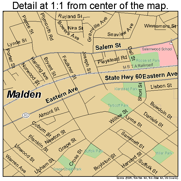 Malden, Massachusetts road map detail