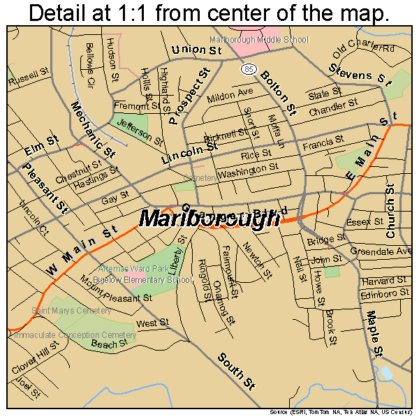 Marlborough, Massachusetts road map detail