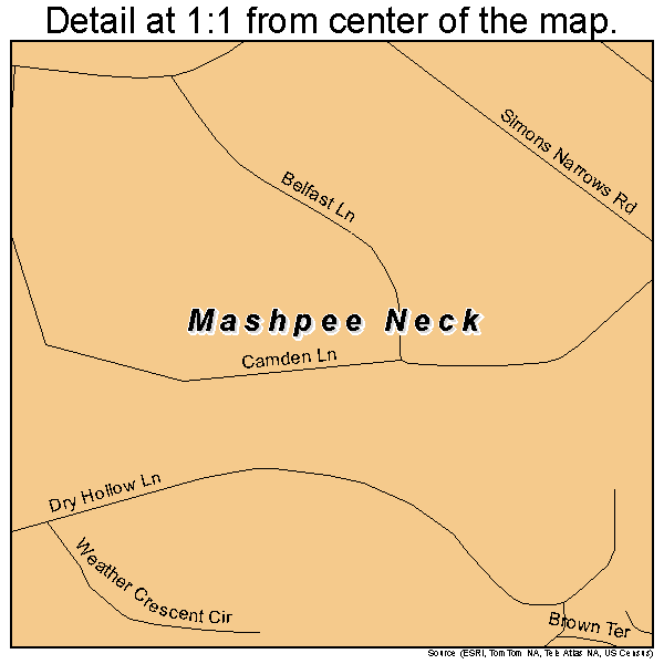 Mashpee Neck, Massachusetts road map detail