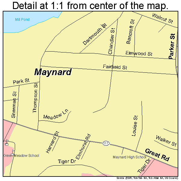 Maynard, Massachusetts road map detail
