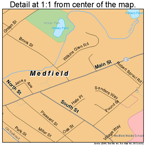 Medfield, Massachusetts road map detail