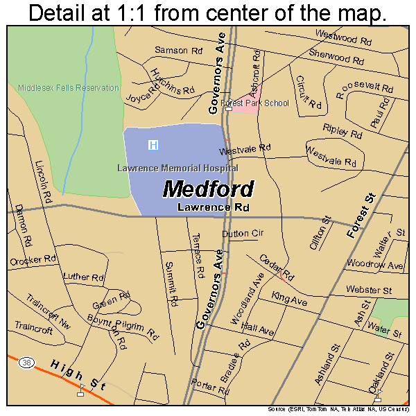 Medford, Massachusetts road map detail