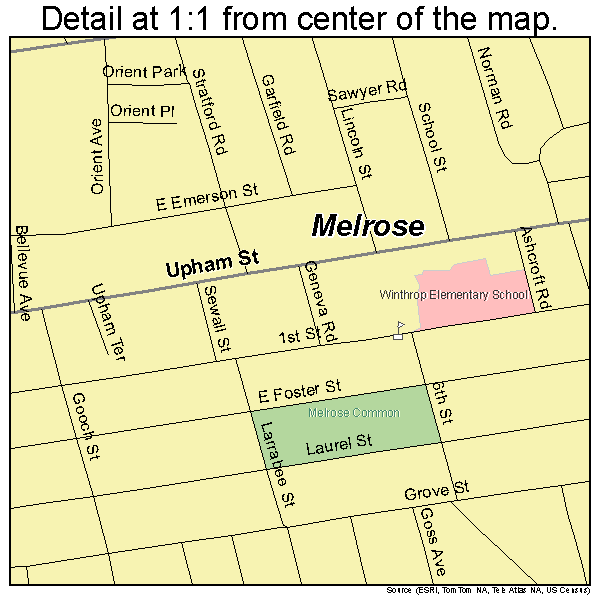 Melrose, Massachusetts road map detail