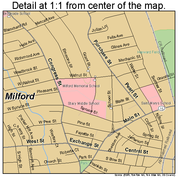 Milford, Massachusetts road map detail