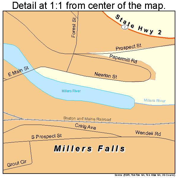 Millers Falls, Massachusetts road map detail