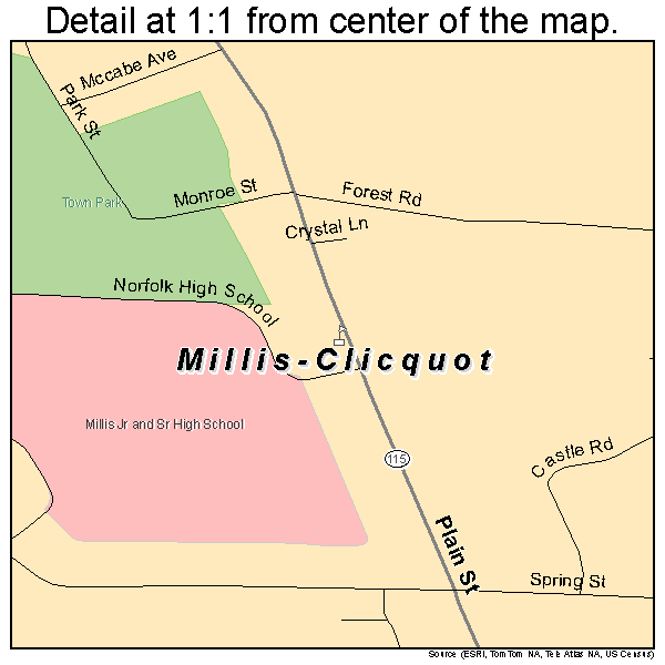 Millis-Clicquot, Massachusetts road map detail