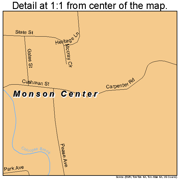 Monson Center, Massachusetts road map detail