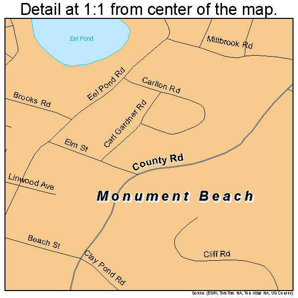 Monument Beach, Massachusetts road map detail