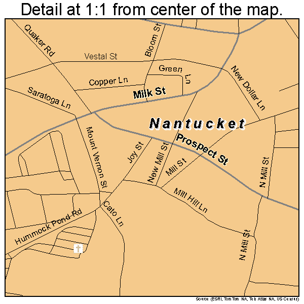 Nantucket, Massachusetts road map detail