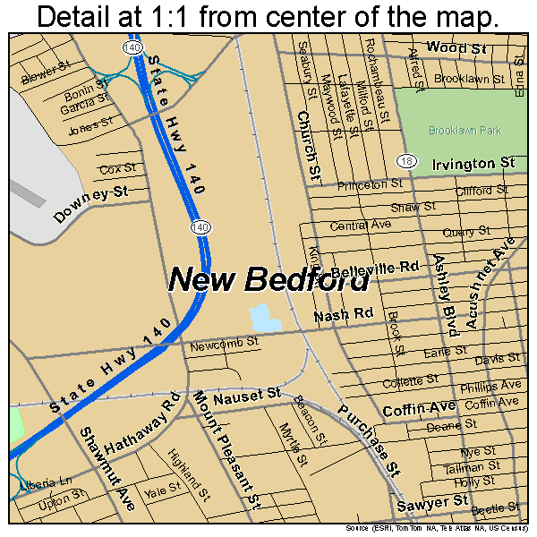 New Bedford, Massachusetts road map detail