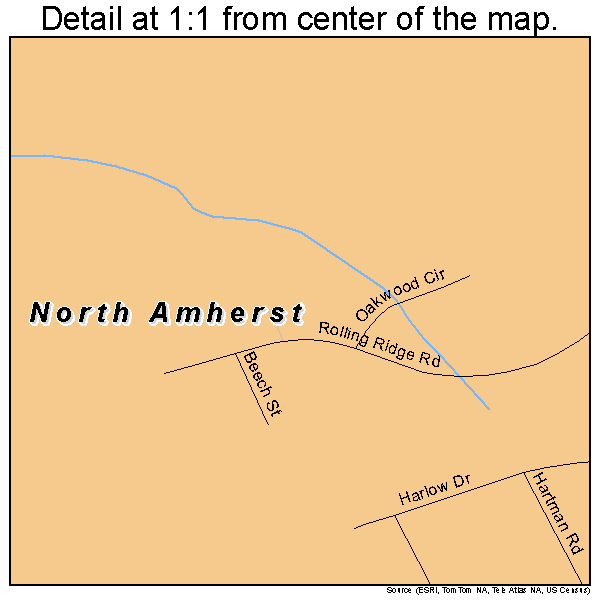 North Amherst, Massachusetts road map detail