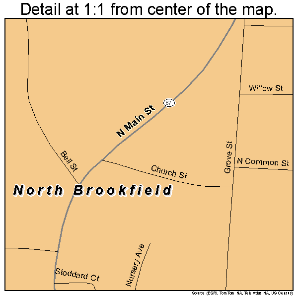 North Brookfield, Massachusetts road map detail