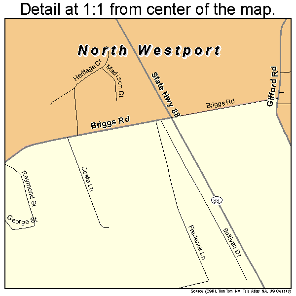 North Westport, Massachusetts road map detail