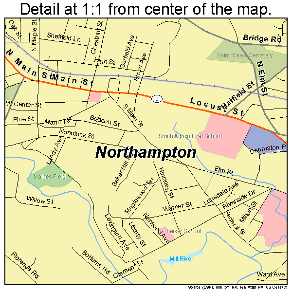 Northampton, Massachusetts road map detail