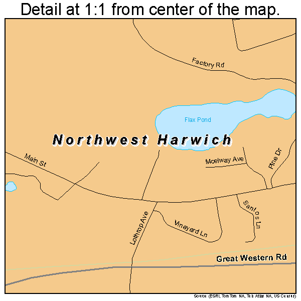Northwest Harwich, Massachusetts road map detail