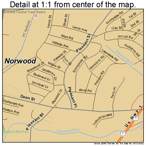 Norwood, Massachusetts road map detail