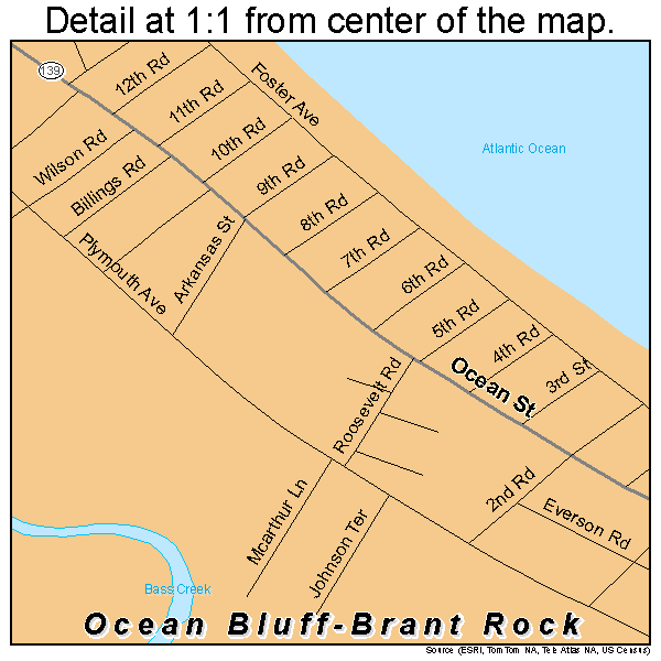 Ocean Bluff-Brant Rock, Massachusetts road map detail