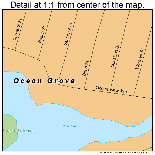 Ocean Grove, Massachusetts road map detail