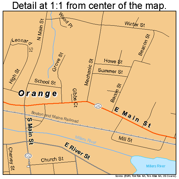 Orange, Massachusetts road map detail