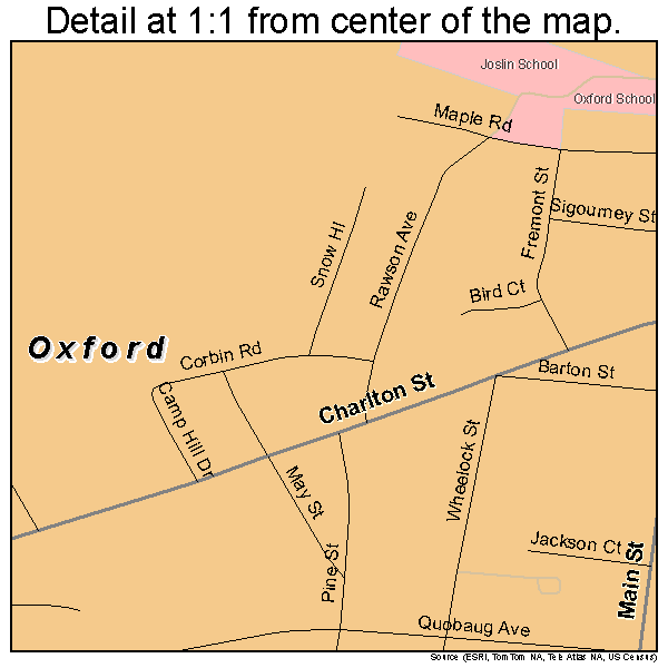 Oxford, Massachusetts road map detail