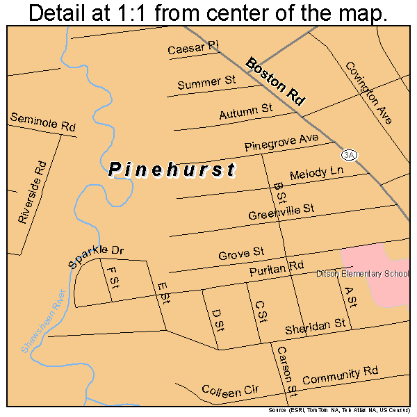 Pinehurst, Massachusetts road map detail