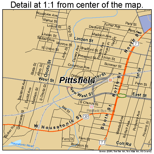 Pittsfield, Massachusetts road map detail