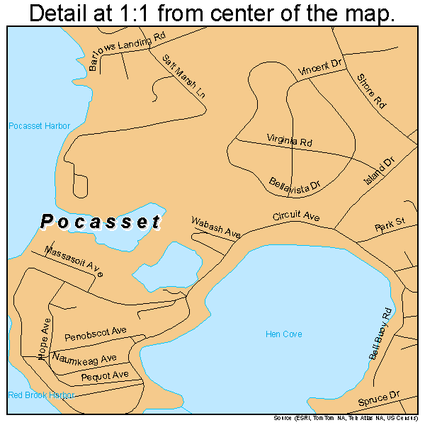 Pocasset, Massachusetts road map detail