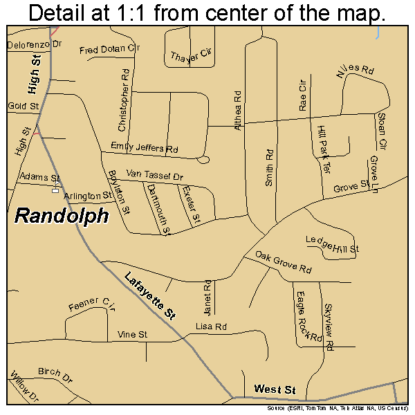 Randolph, Massachusetts road map detail