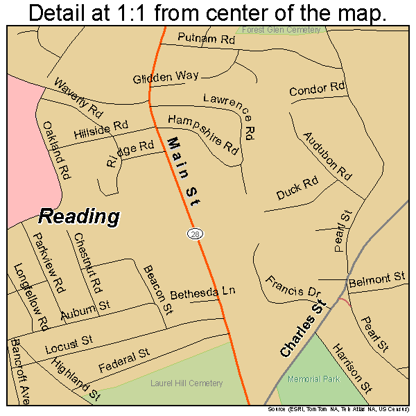 Reading, Massachusetts road map detail