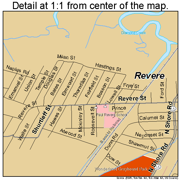 Revere, Massachusetts road map detail