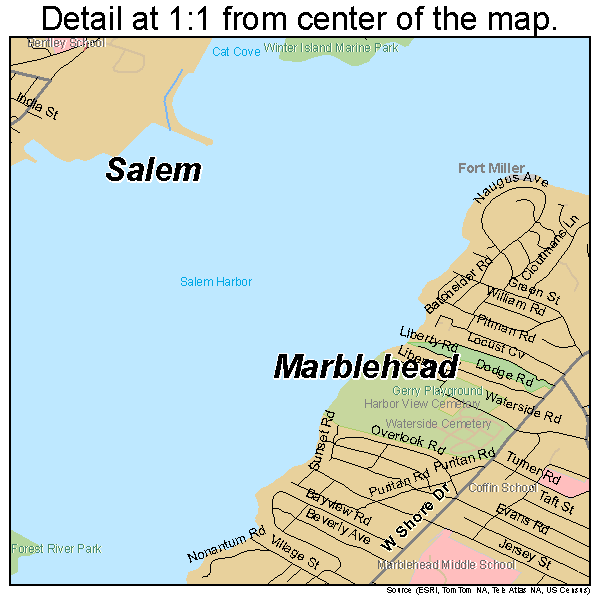 Salem, Massachusetts road map detail