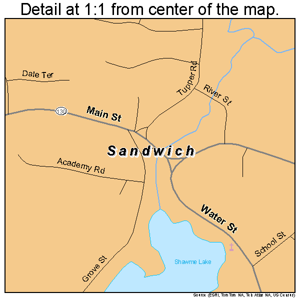 Sandwich, Massachusetts road map detail