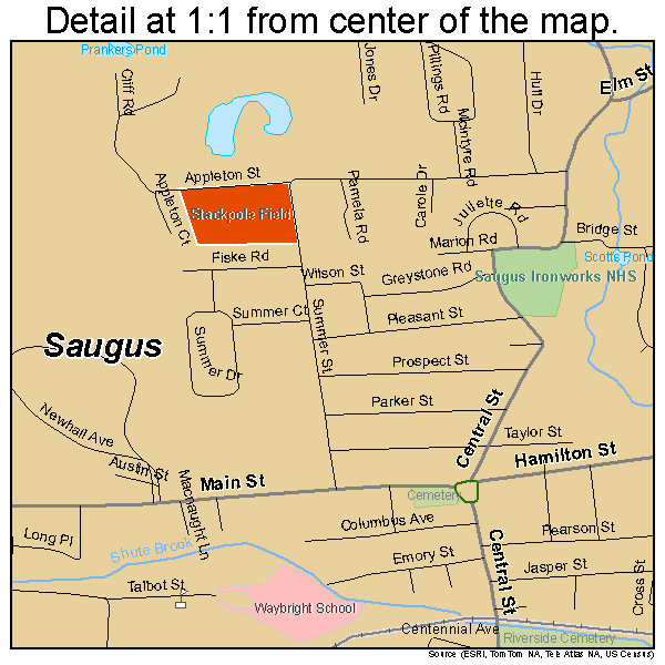 Saugus, Massachusetts road map detail