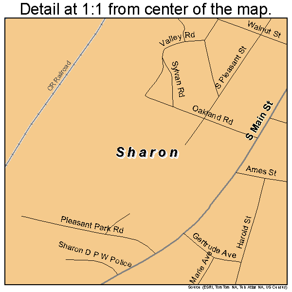 Sharon, Massachusetts road map detail