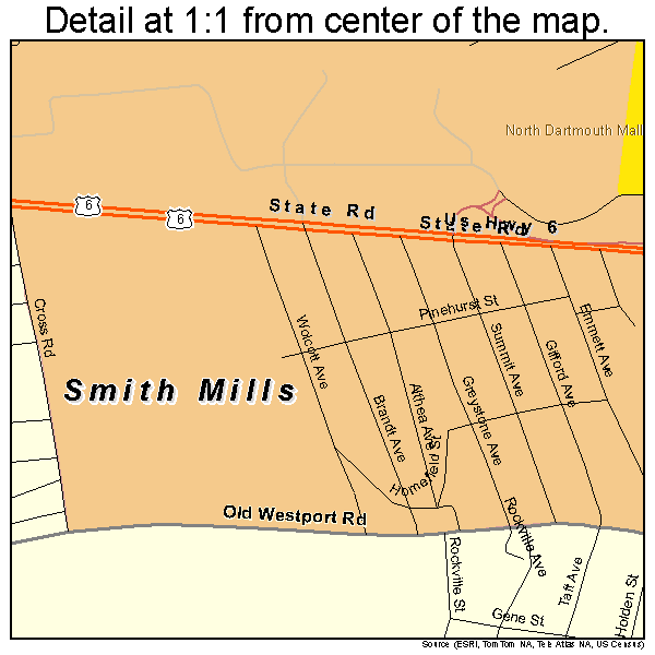 Smith Mills, Massachusetts road map detail