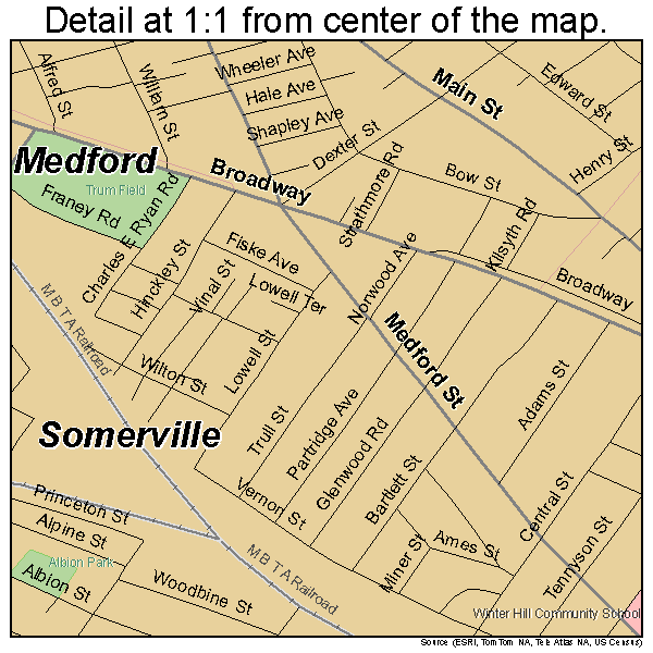 Somerville, Massachusetts road map detail