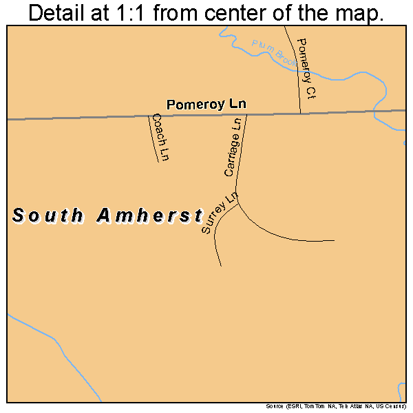 South Amherst, Massachusetts road map detail