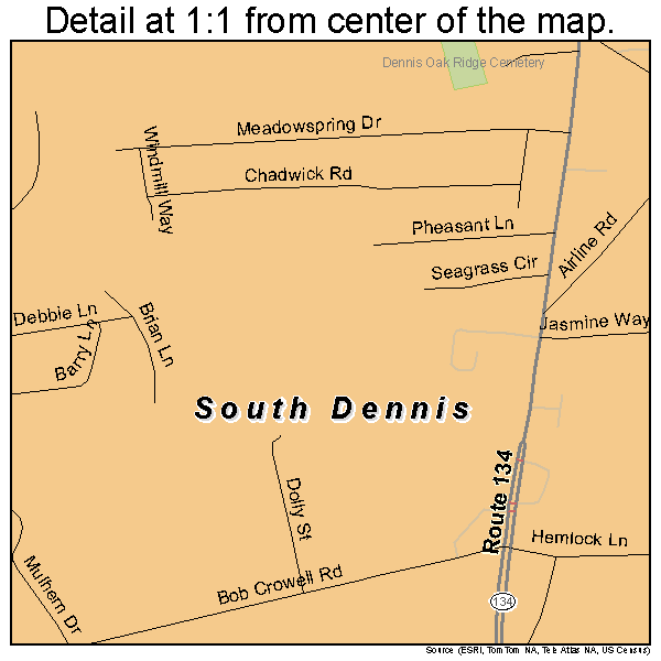 South Dennis, Massachusetts road map detail