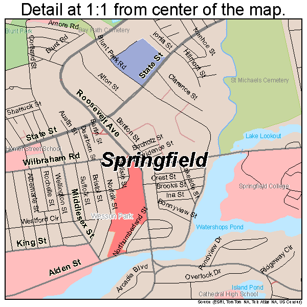 Springfield, Massachusetts road map detail