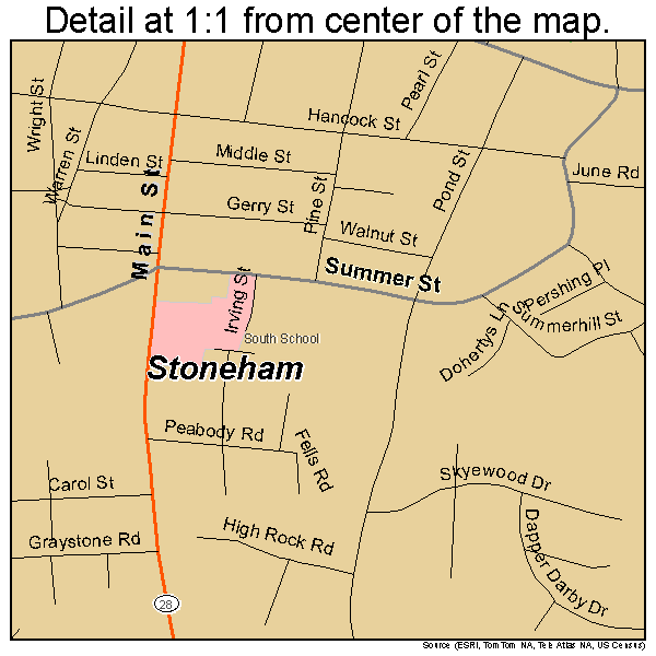 Stoneham, Massachusetts road map detail