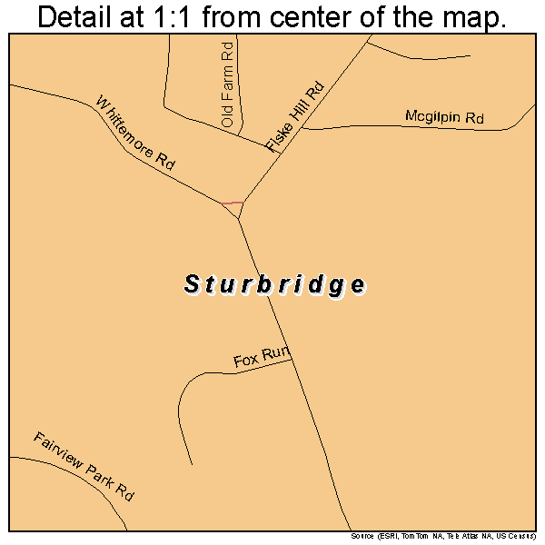 Sturbridge, Massachusetts road map detail