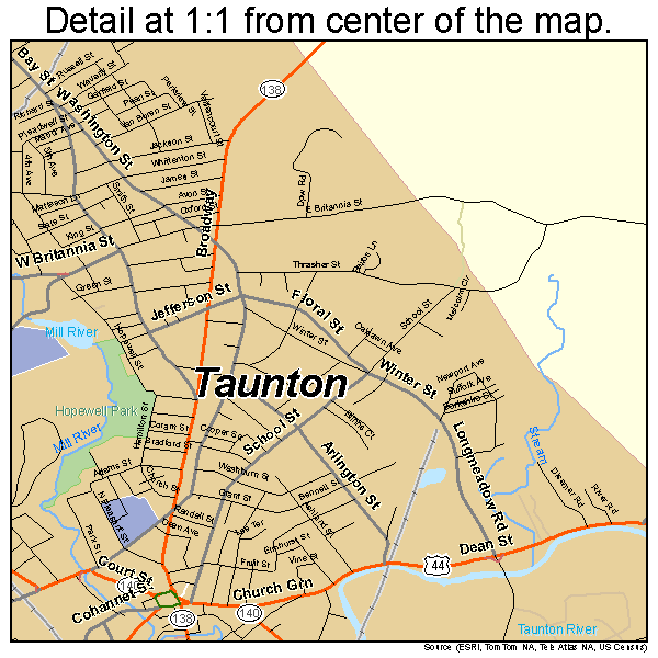 Taunton, Massachusetts road map detail