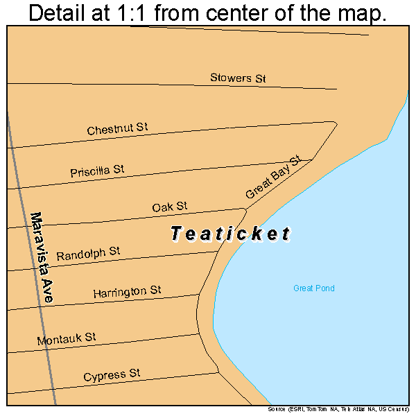 Teaticket, Massachusetts road map detail